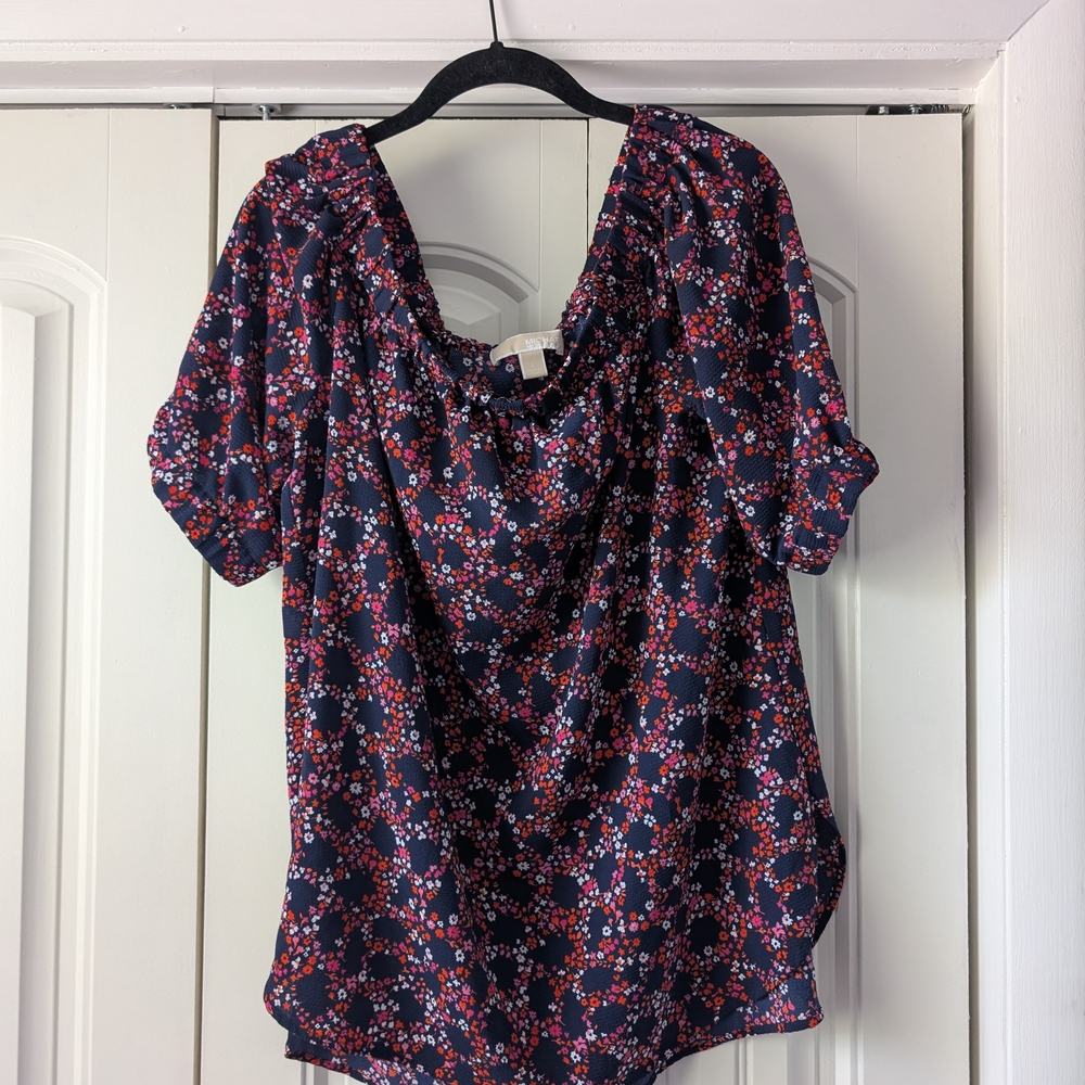 Michael Kors Navy Pink And Orange Floral Blouse